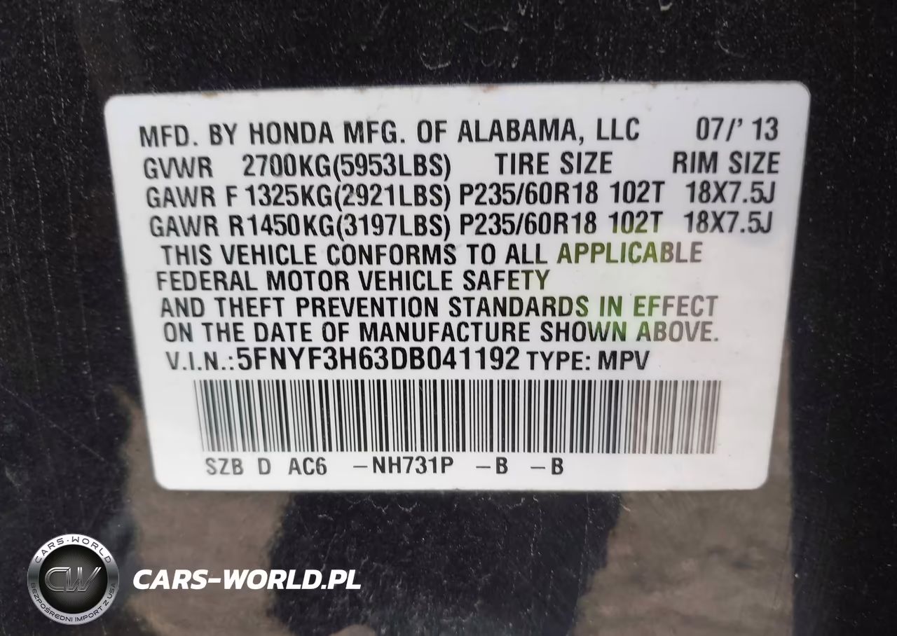 2013 Honda Pilot Ex-L VIN:5FNYF3H63DB041192 - 9