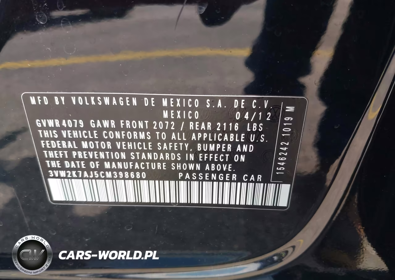 2012 Volkswagen Jetta 2.0L S VIN:3VW2K7AJ5CM398680 - 9