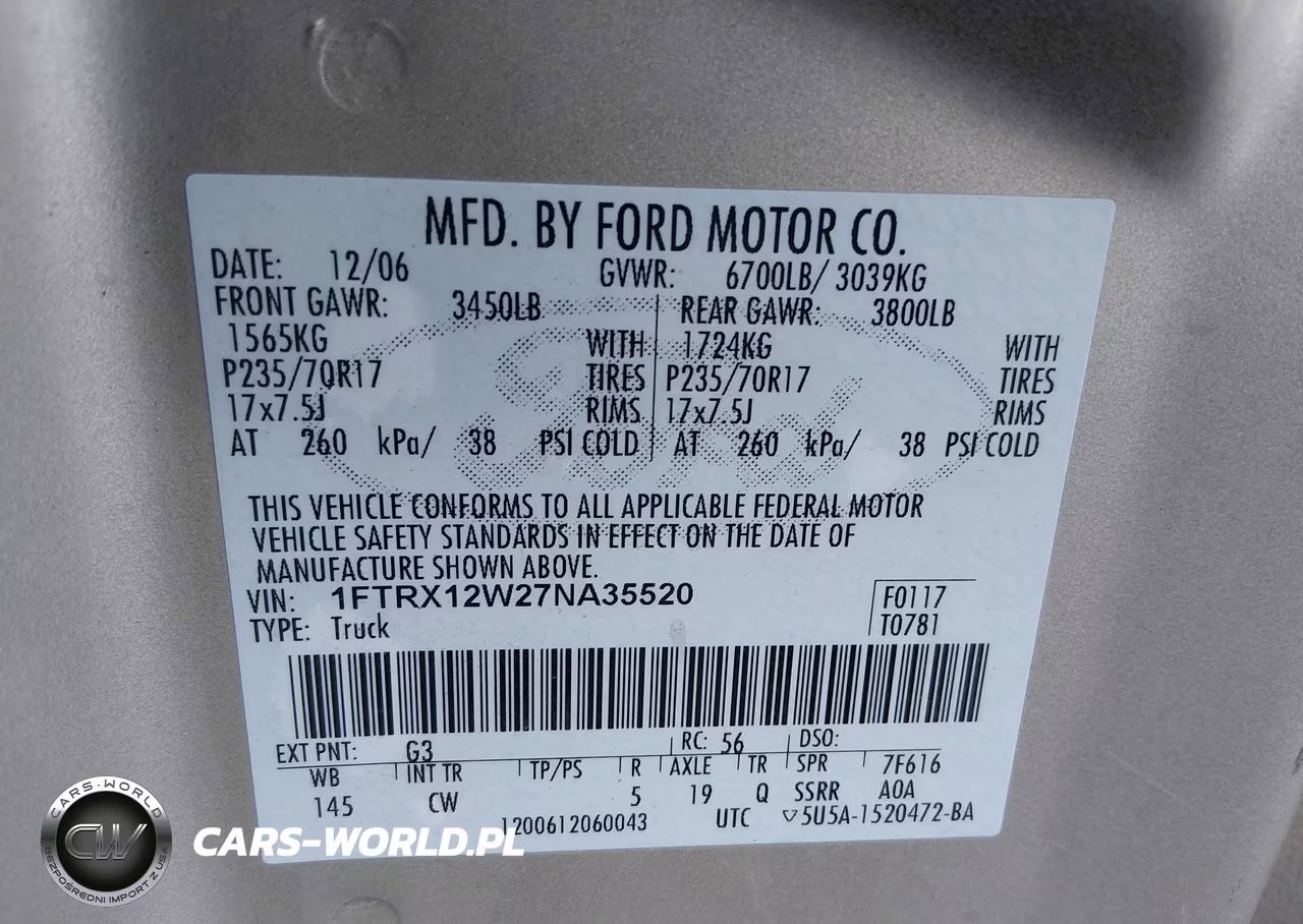 2007 Ford F-150 Stx-Xl-Xlt VIN:1FTRX12W27NA35520 - 9