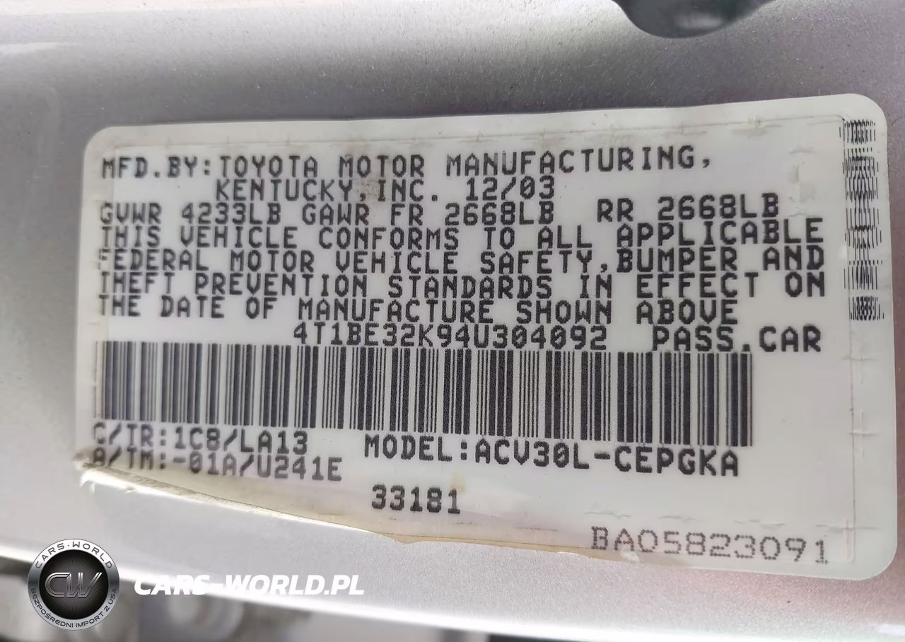 2004 Toyota Camry Xle VIN:4T1BE32K94U304092 - 9
