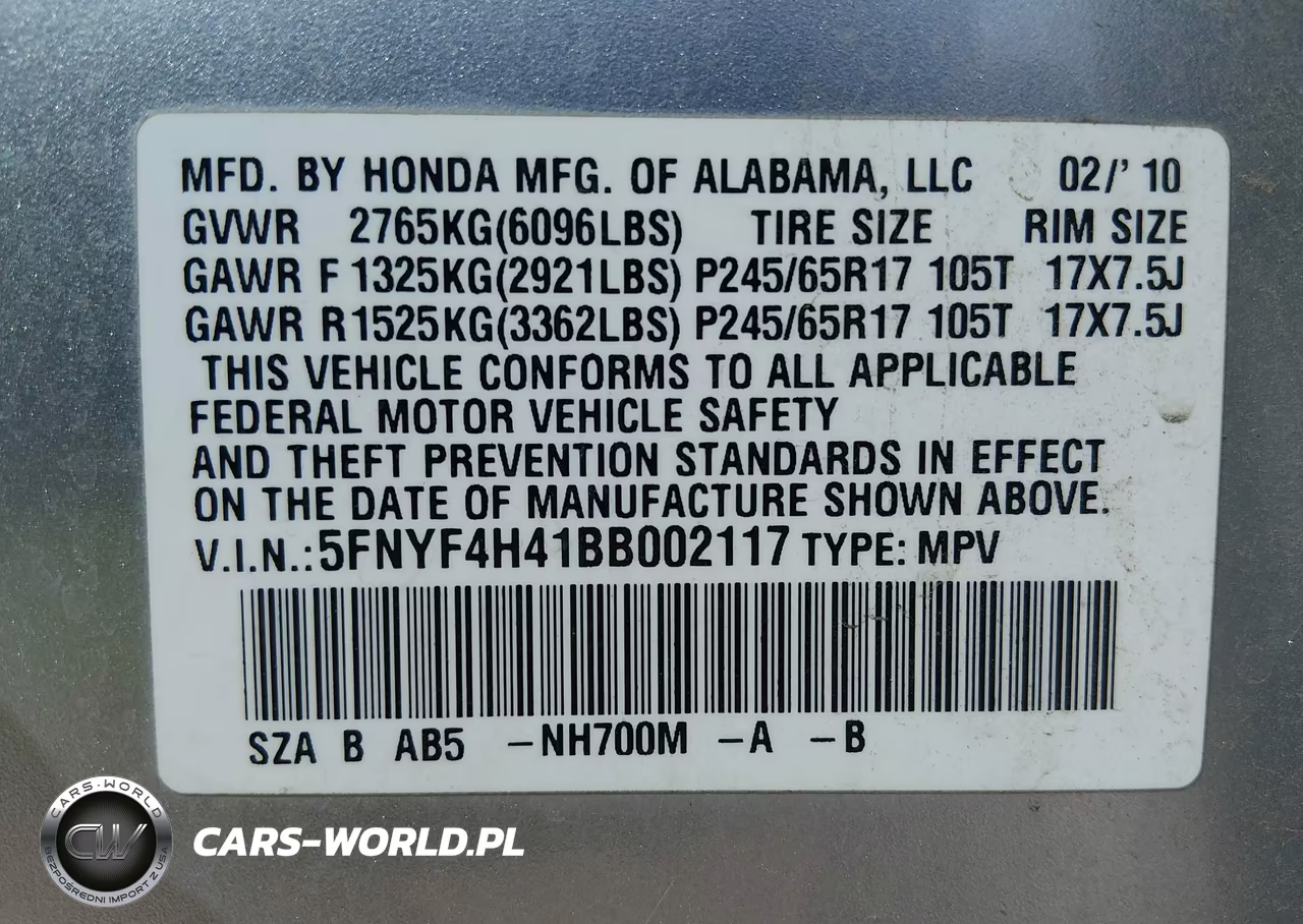 2011 Honda Pilot Ex VIN:5FNYF4H41BB002117 - 9