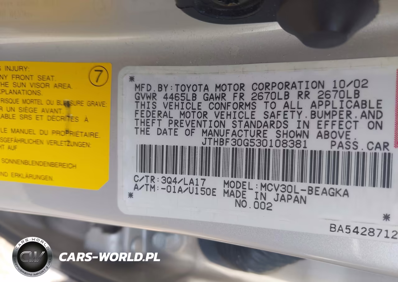 2003 Lexus Es 300 VIN:JTHBF30G530108381 - 9