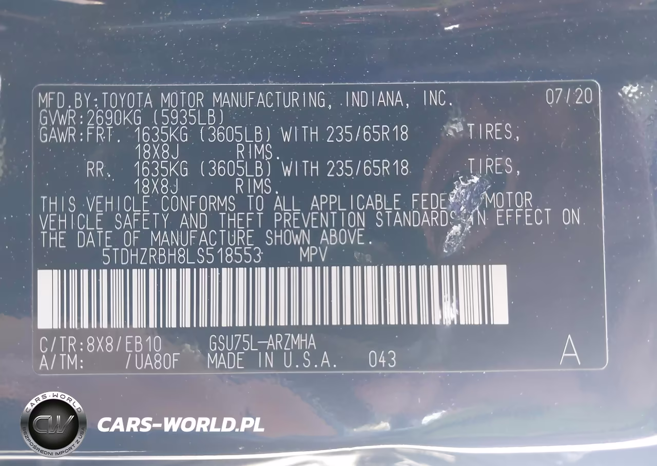 2020 Toyota Highlander Xle VIN:5TDHZRBH8LS518553 - 9