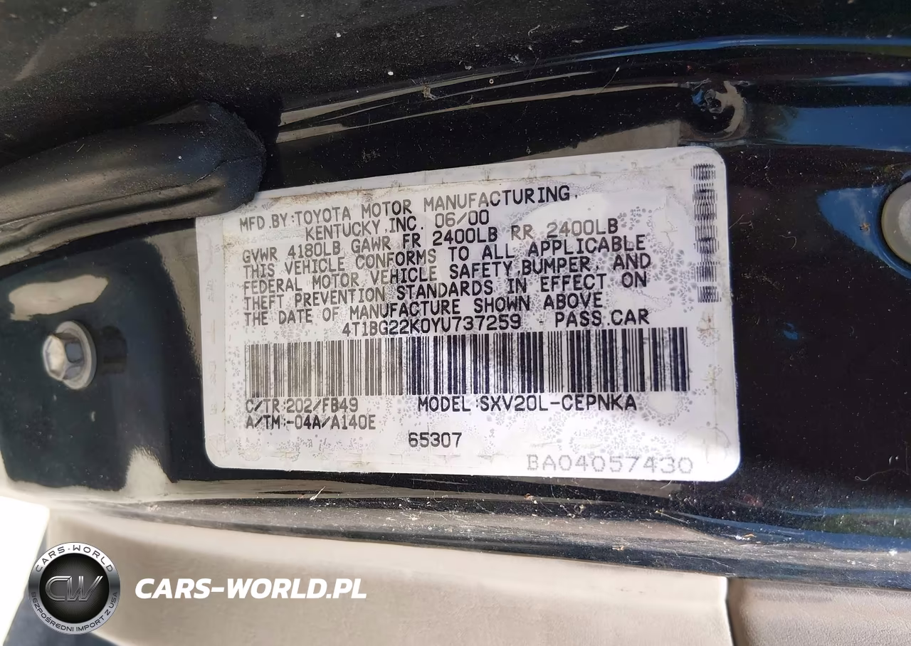 2000 Toyota Camry Le VIN:4T1BG22K0YU737259 - 9