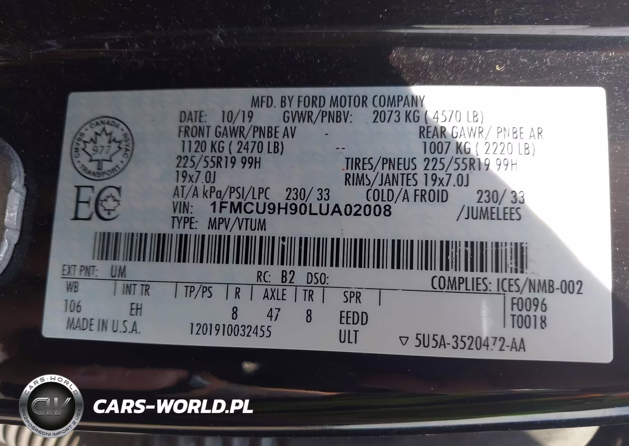 2020 Ford Escape Sel VIN:1FMCU9H90LUA02008 - 9