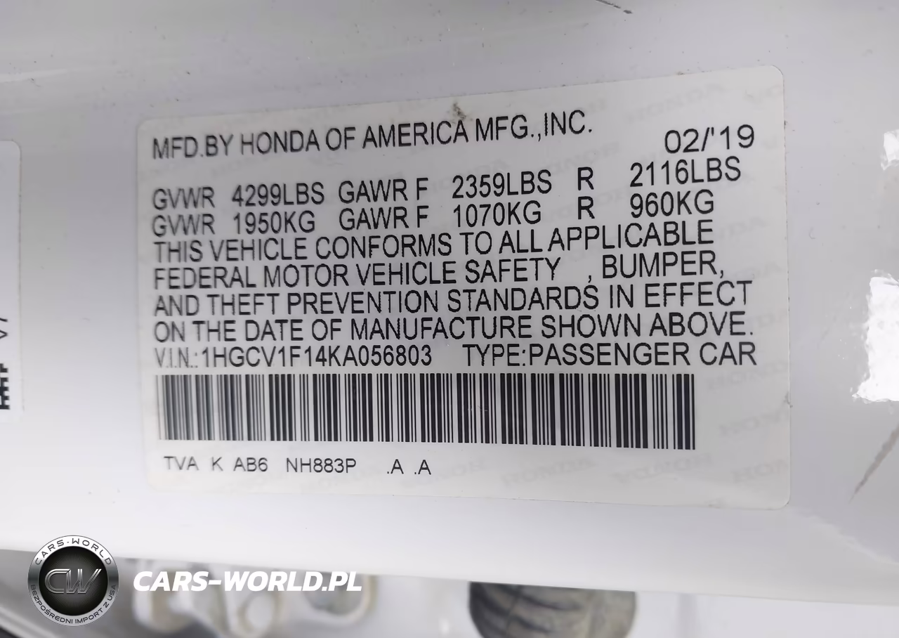 2019 Honda Accord Lx VIN:1HGCV1F14KA056803 - 9