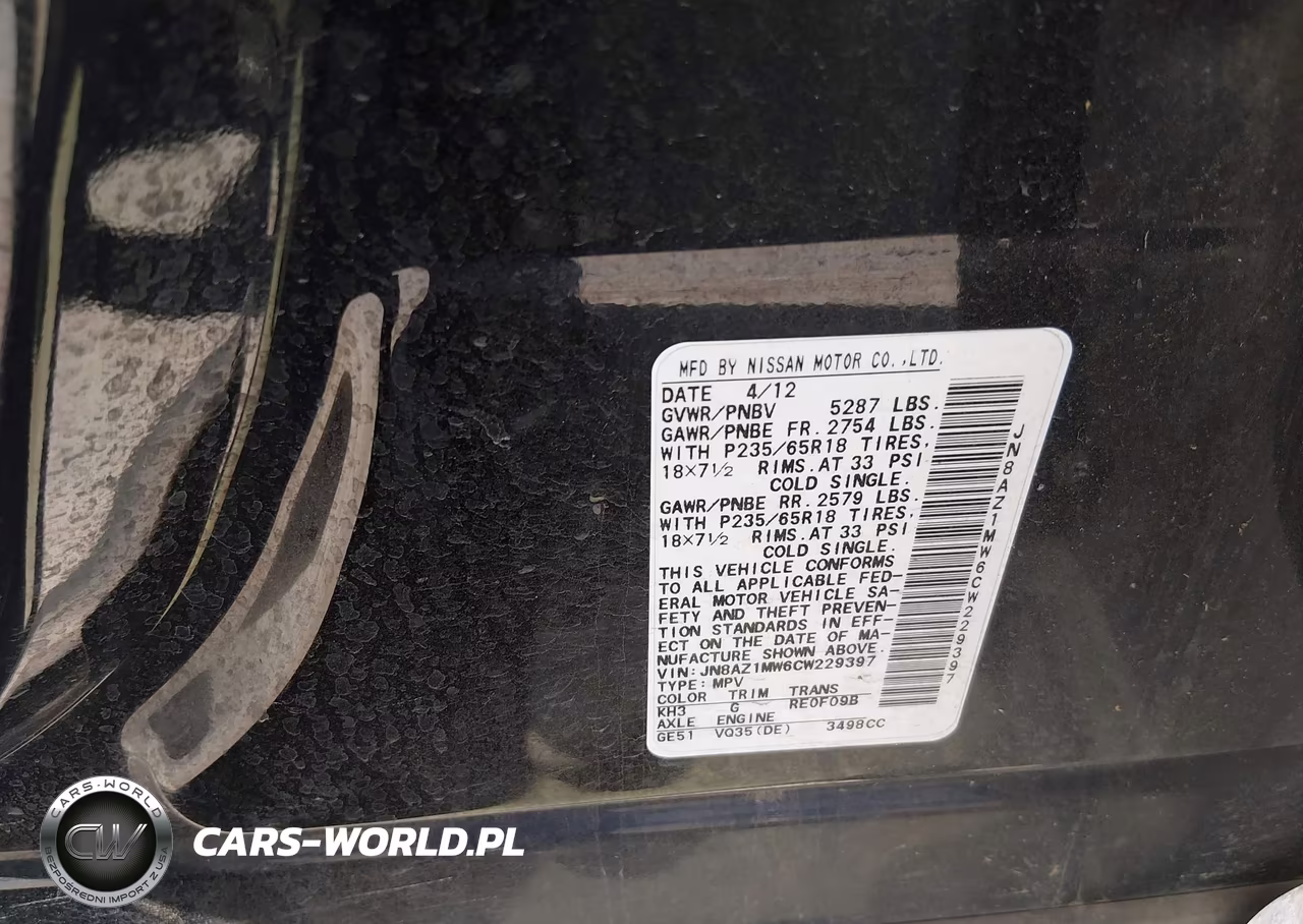 2012 Nissan Murano Sl VIN:JN8AZ1MW6CW229397 - 9