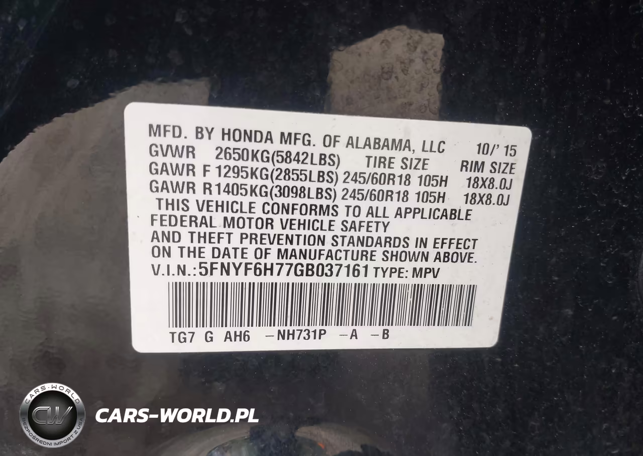 2016 Honda Pilot Ex-L VIN:5FNYF6H77GB037161 - 9
