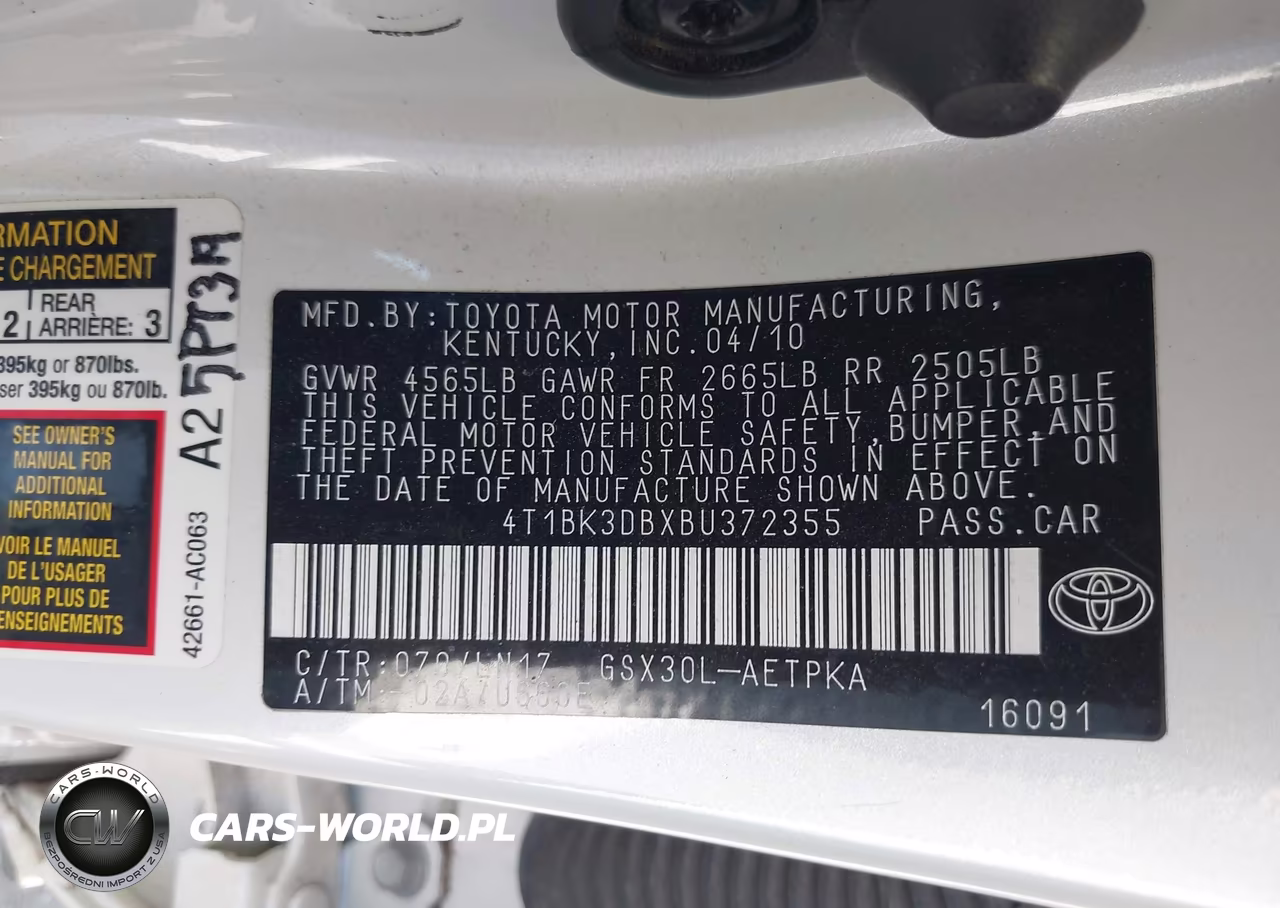 2011 Toyota Avalon Limited VIN:4T1BK3DBXBU372355 - 9