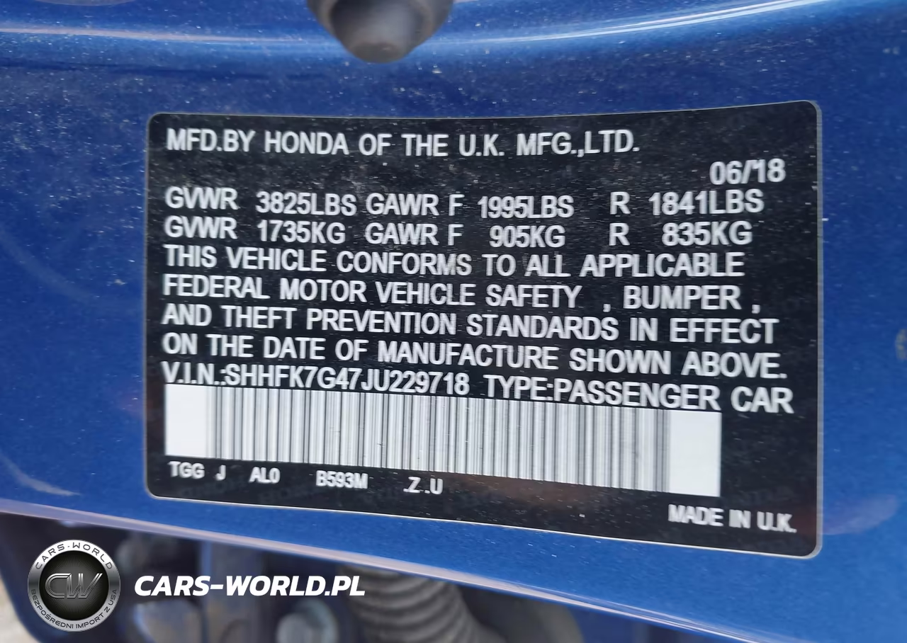2018 Honda Civic Sport VIN:SHHFK7G47JU229718 - 9