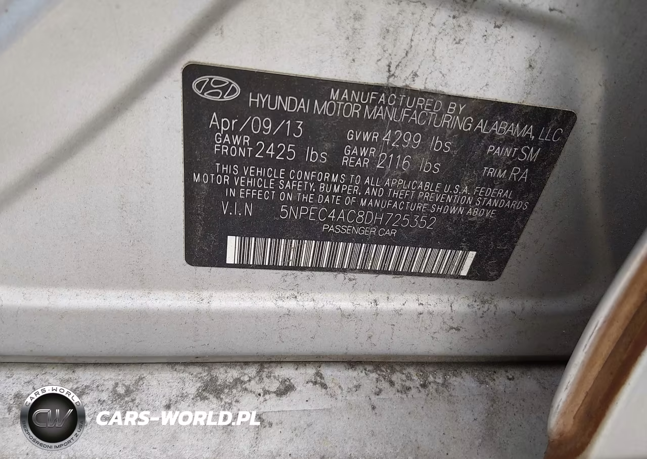 2013 Hyundai Sonata Se VIN:5NPEC4AC8DH725352 - 9