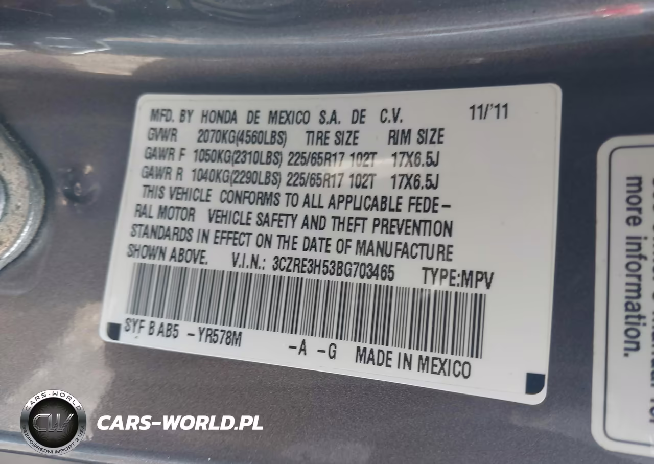 2011 Honda Cr-V Ex VIN:3CZRE3H53BG703465 - 9