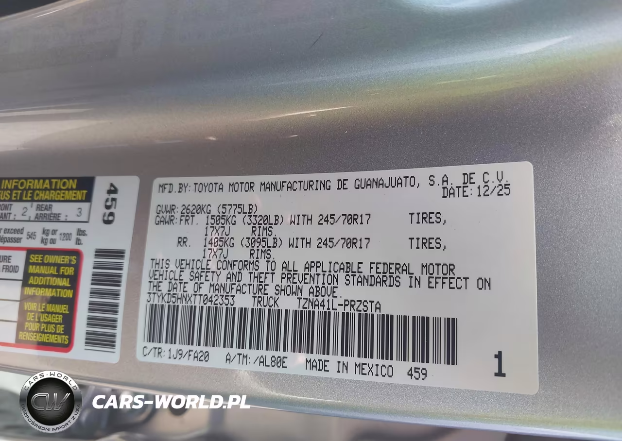 2026 Toyota Tacoma Sr VIN:3TYKD5HNXTT042353 - 9