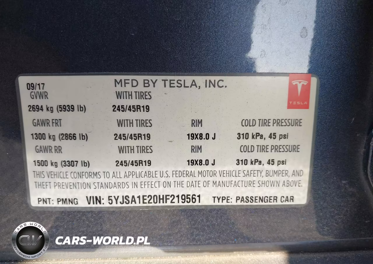 2017 Tesla Model S 100D-60D-75D-90D-P100D VIN:5YJSA1E20HF219561 - 9