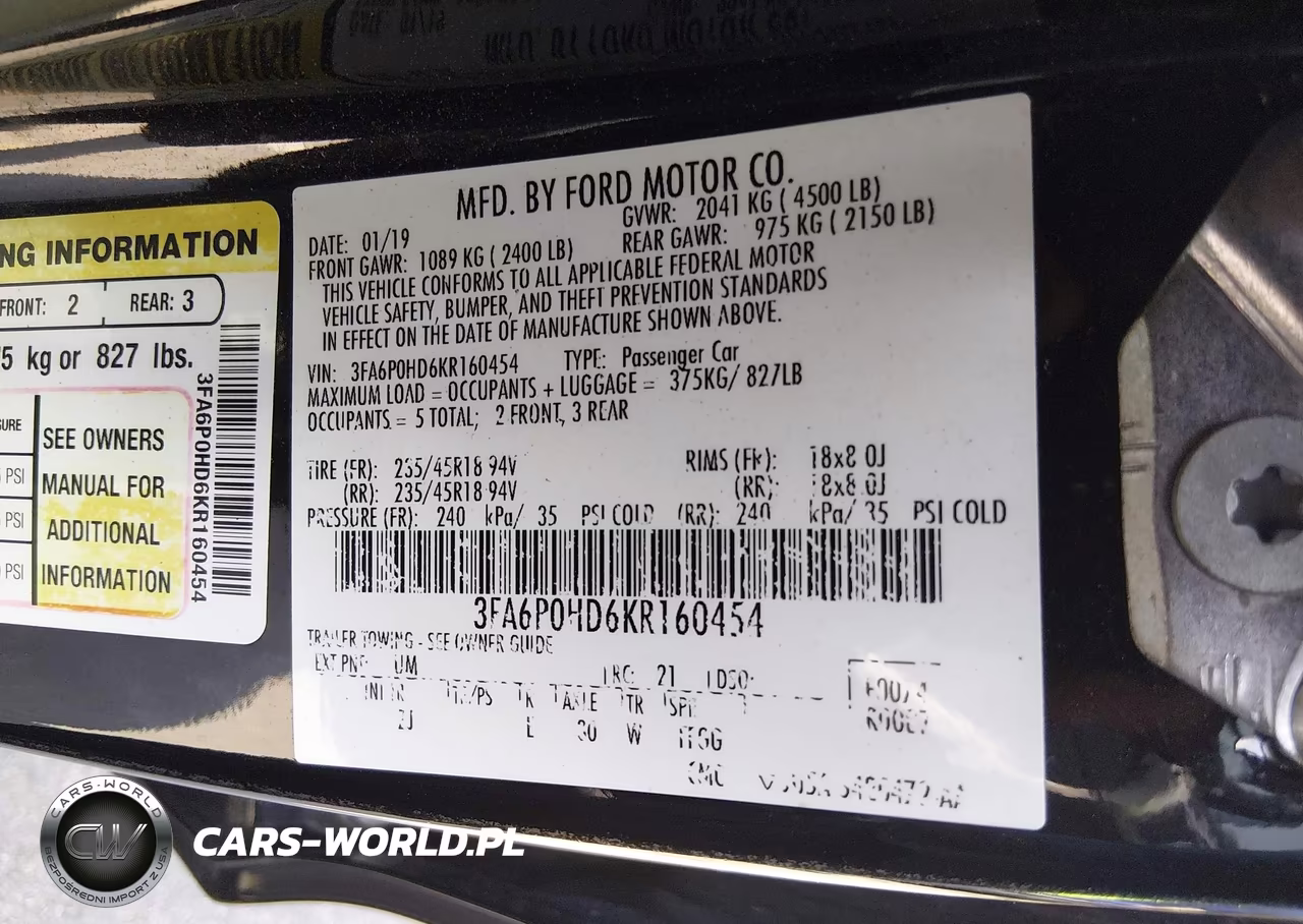 2019 Ford Fusion Se VIN:3FA6P0HD6KR160454 - 9