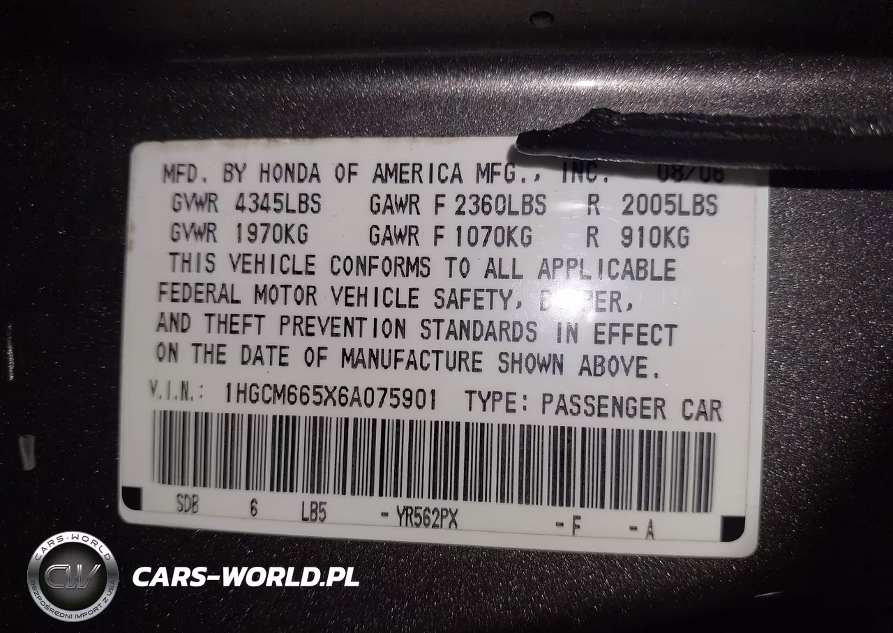 2006 Honda Accord 3.0 Ex VIN:1HGCM665X6A075901 - 9