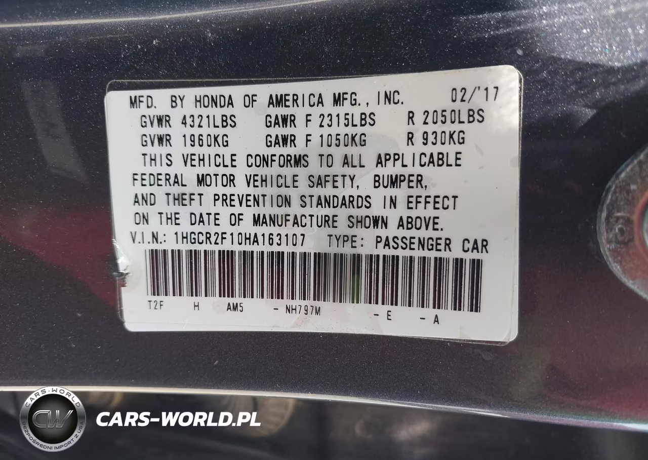 2017 Honda Accord Sport Se VIN:1HGCR2F10HA163107 - 9
