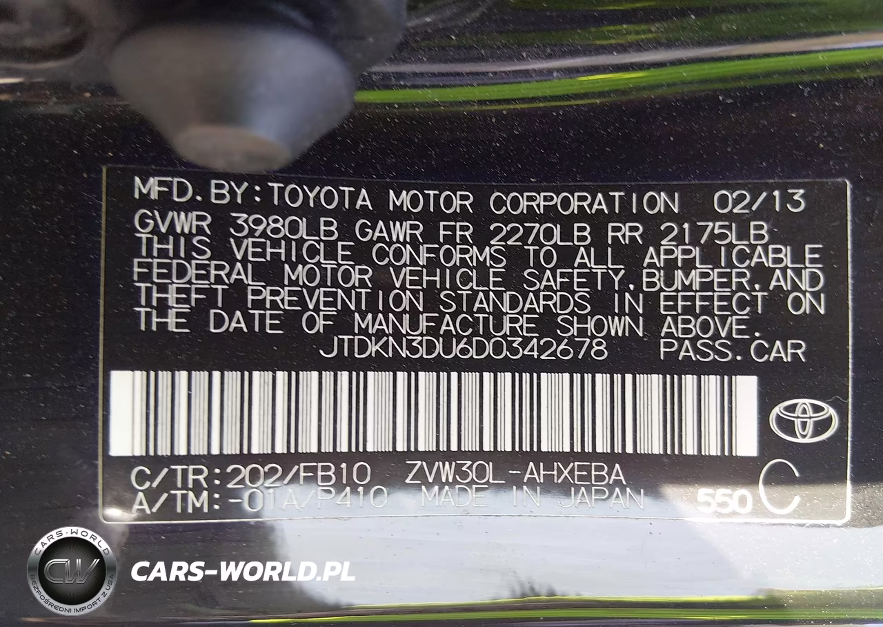2013 Toyota Prius Two VIN:JTDKN3DU6D0342678 - 9