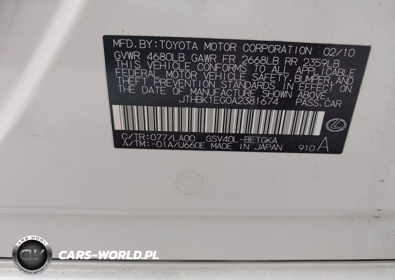 2010 Lexus Es 350 VIN:JTHBK1EG0A2381674 - 9