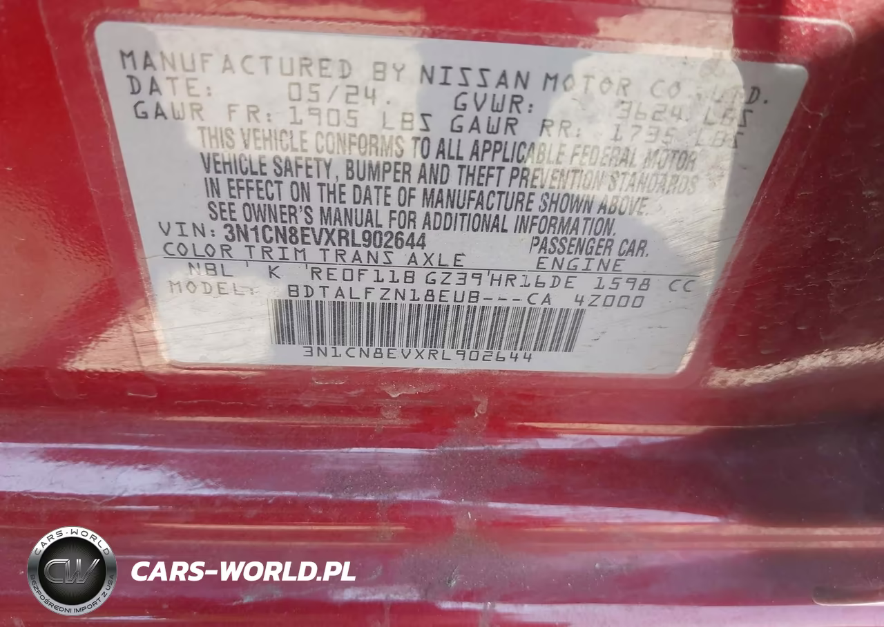 2024 Nissan Versa 1.6 Sv VIN:3N1CN8EVXRL902644 - 9