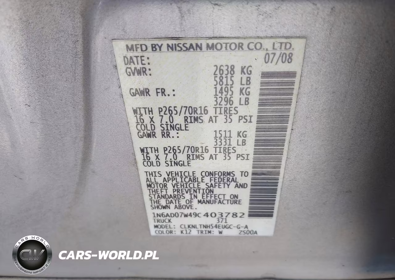 2009 Nissan Frontier Se VIN:1N6AD07W49C403782 - 9