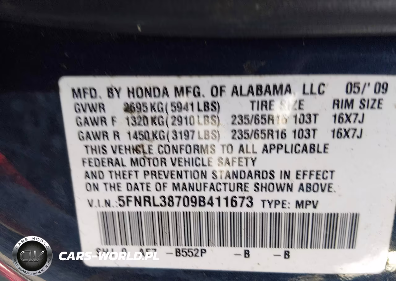 2009 Honda Odyssey Ex-L VIN:5FNRL38709B411673 - 9