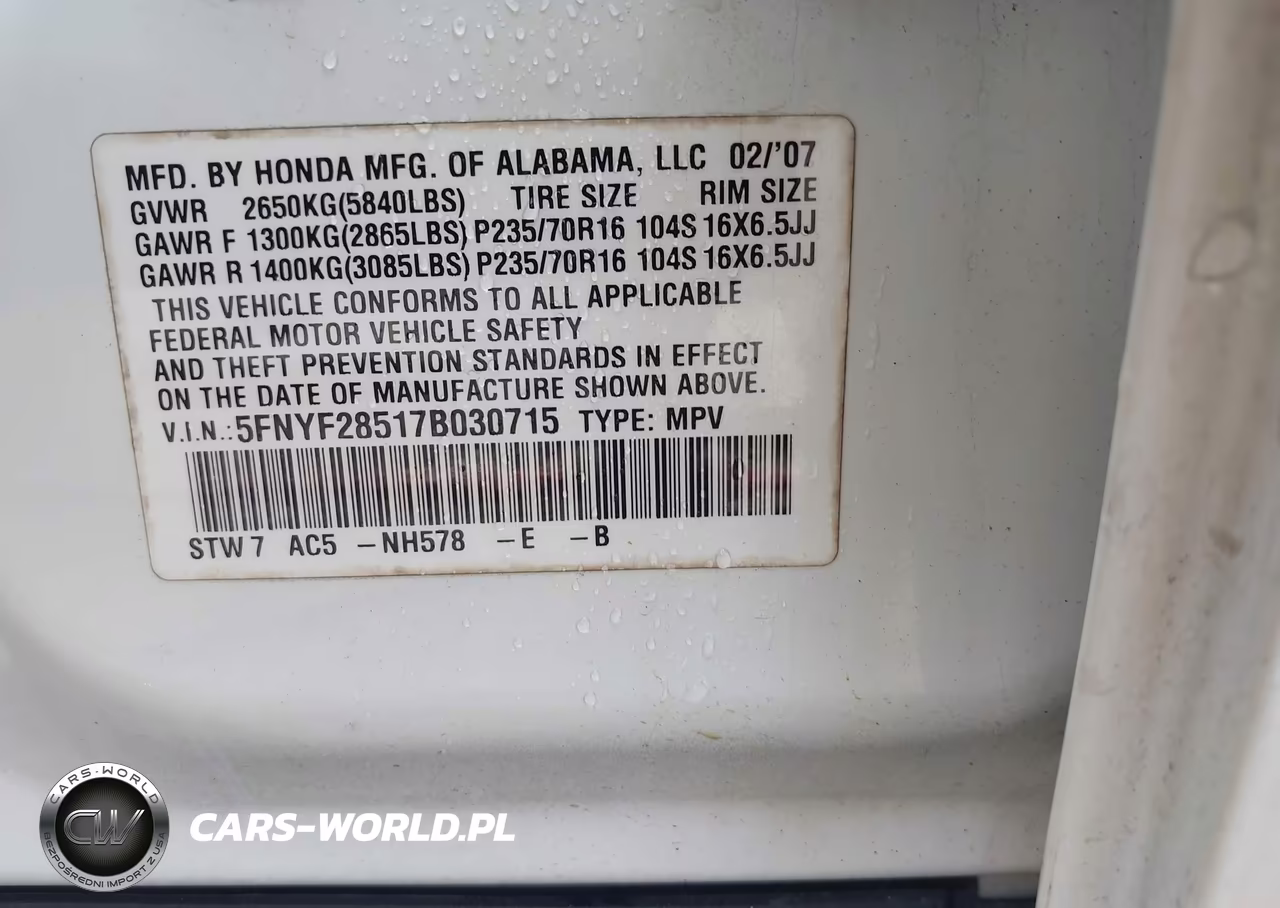 2007 Honda Pilot Ex-L VIN:5FNYF28517B030715 - 9