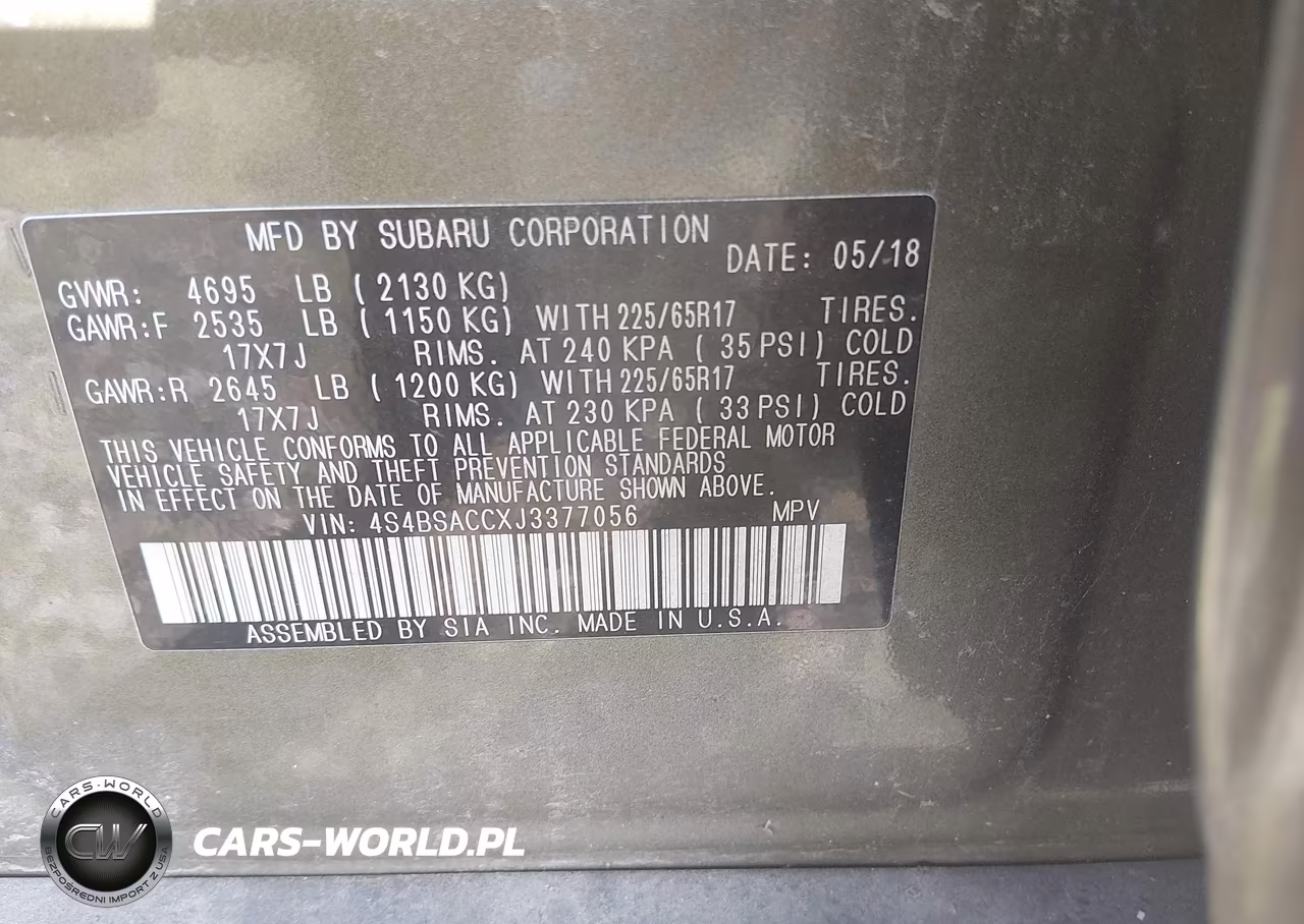 2018 Subaru Outback 2.5I Premium VIN:4S4BSACCXJ3377056 - 9