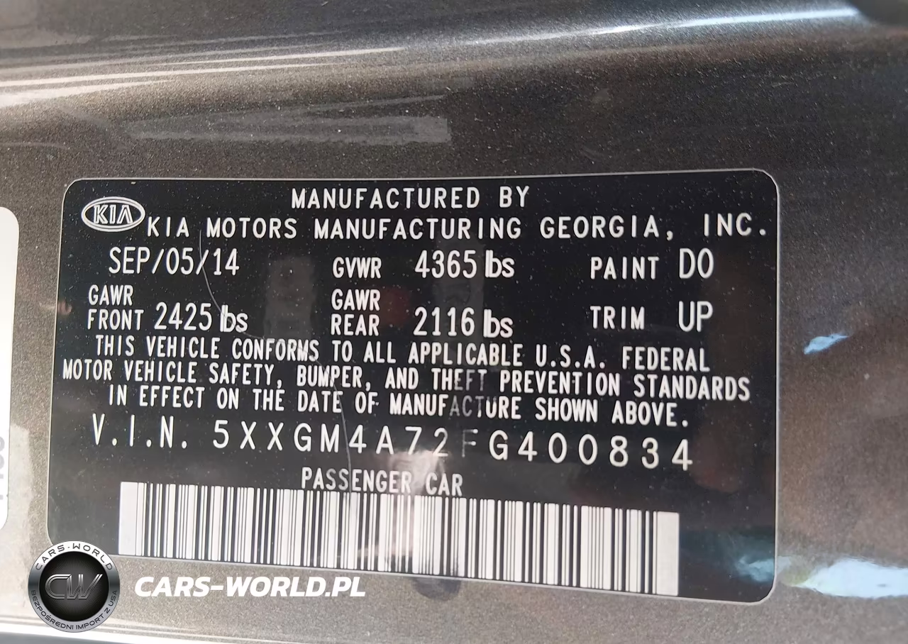 2015 Kia Optima Lx VIN:5XXGM4A72FG400834 - 9