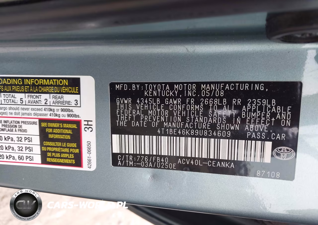 2009 Toyota Camry Le VIN:4T1BE46K89U834609 - 9