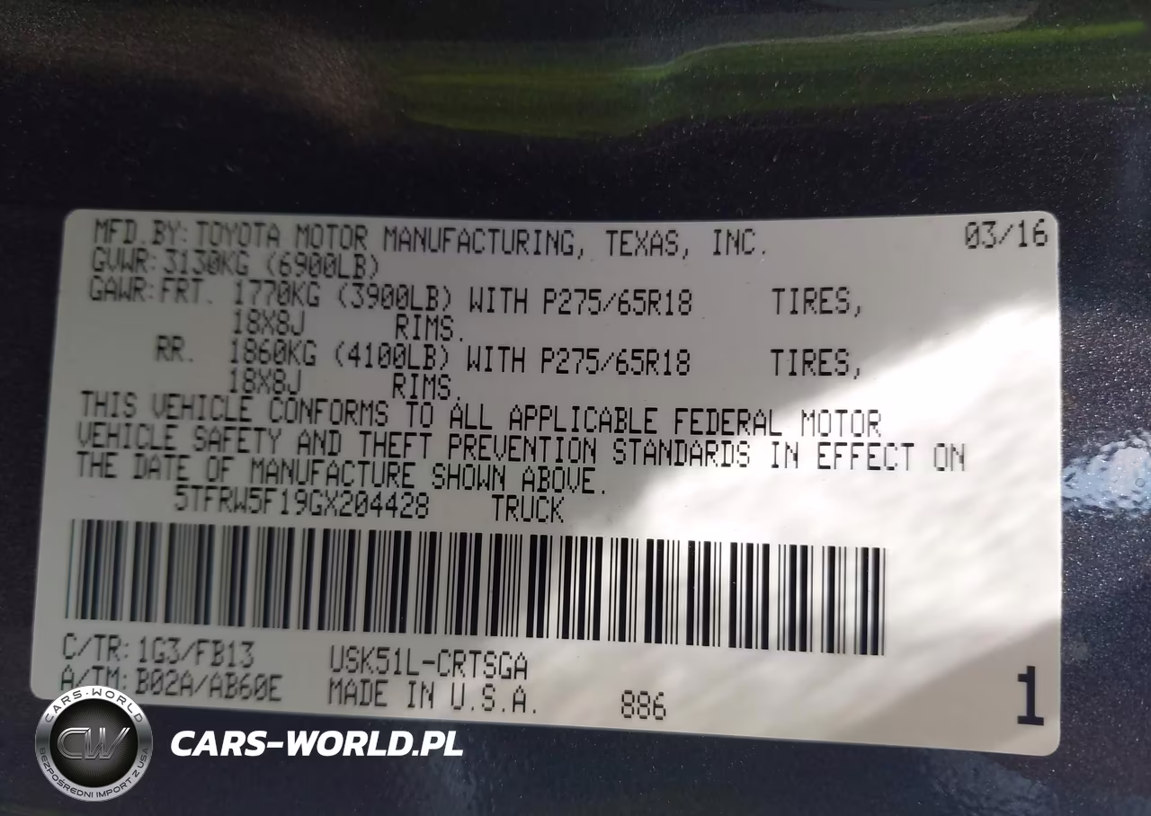 2016 Toyota Tundra Sr5 5.7L V8 VIN:5TFRW5F19GX204428 - 9