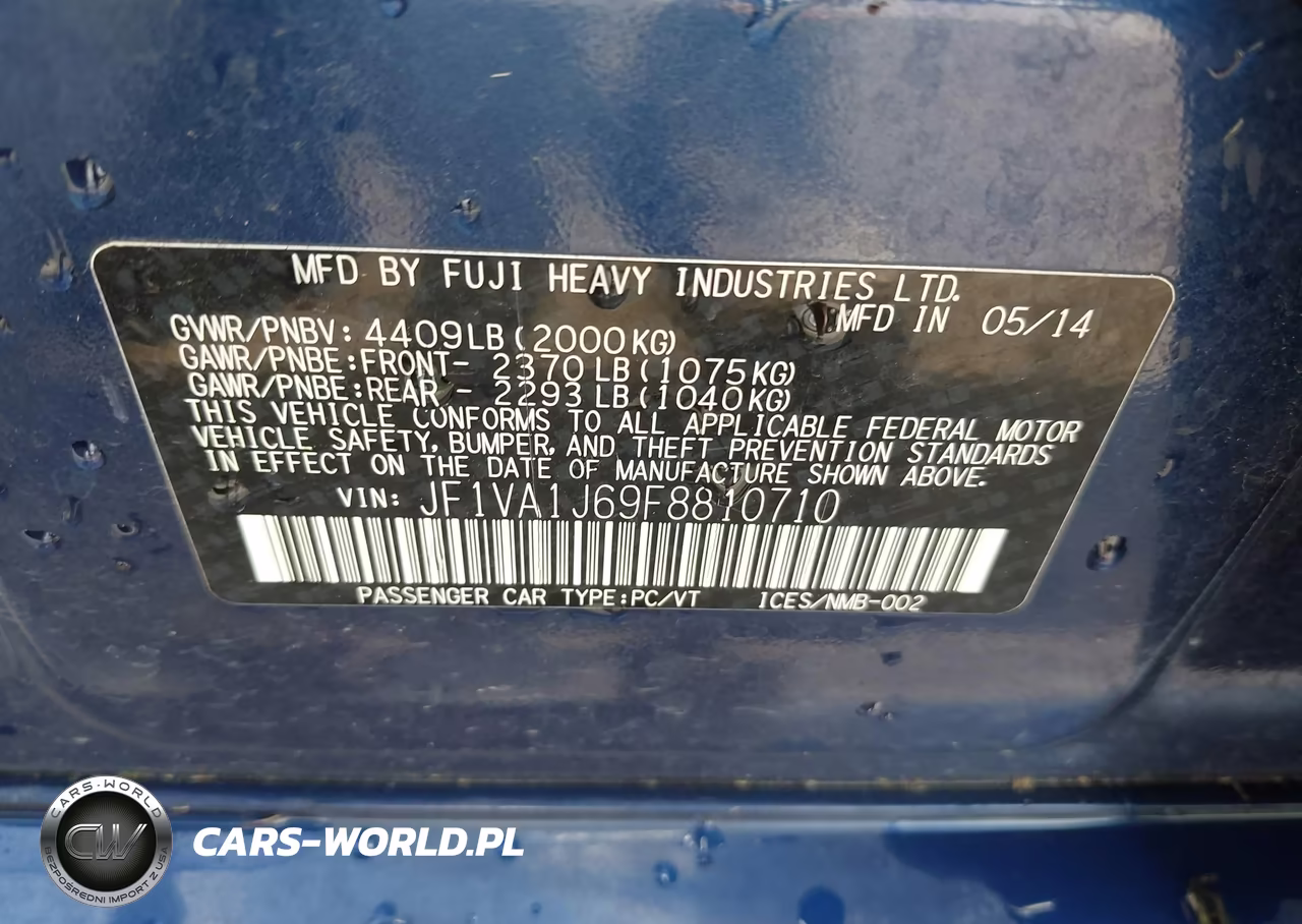 2015 Subaru Wrx Limited VIN:JF1VA1J69F8810710 - 9