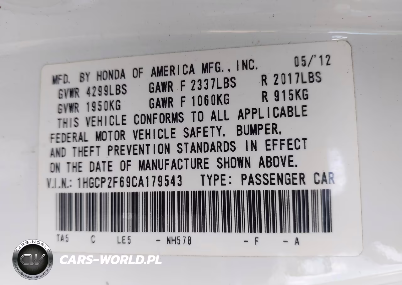 2012 Honda Accord 2.4 Se VIN:1HGCP2F69CA179543 - 9