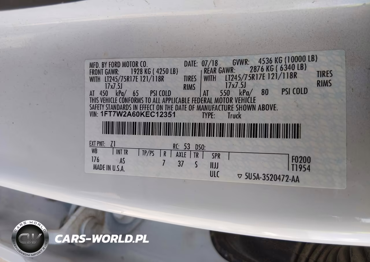 2019 Ford F-250 Xl VIN:1FT7W2A60KEC12351 - 9