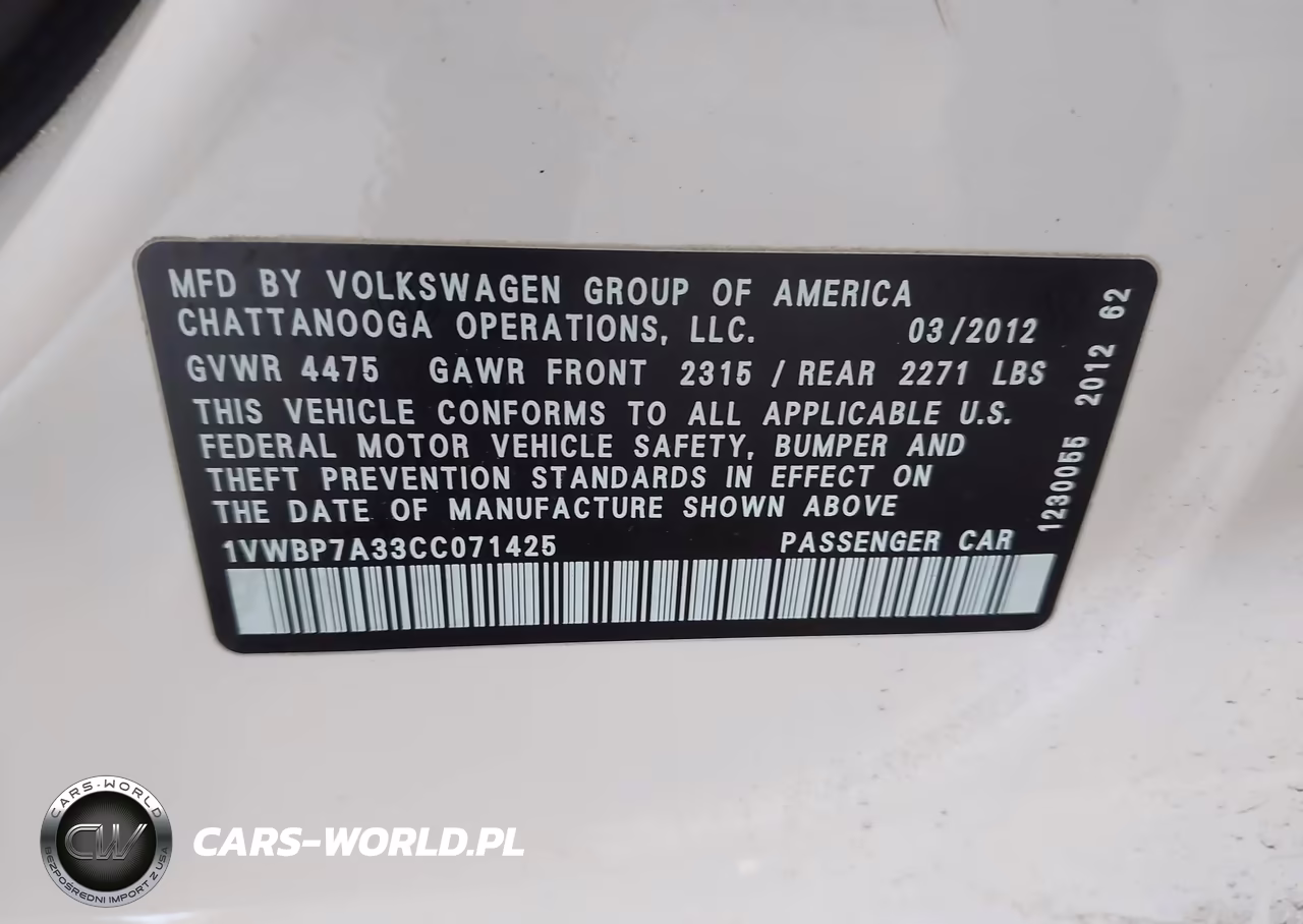 2012 Volkswagen Passat 2.5L Se VIN:1VWBP7A33CC071425 - 9