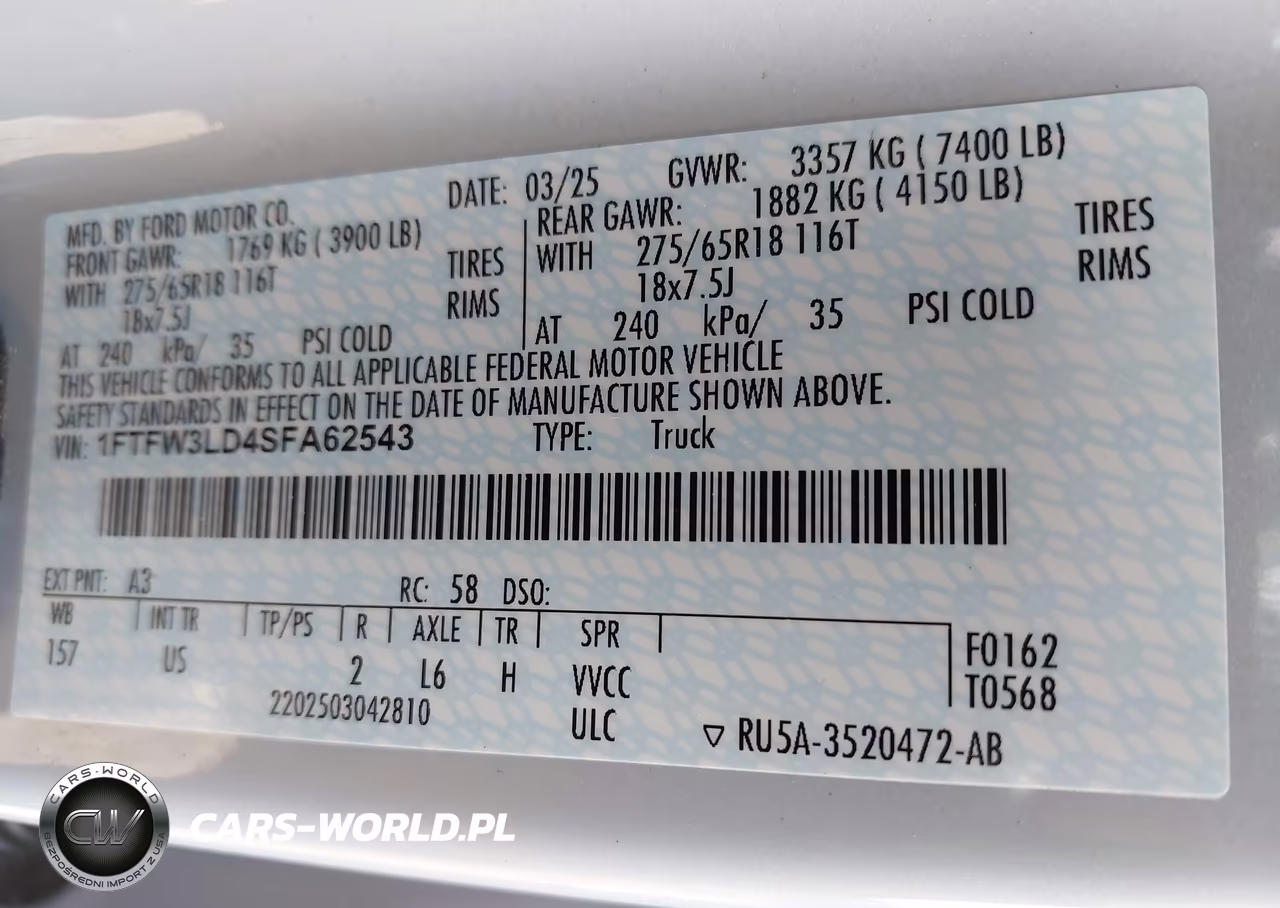 2025 Ford F-150 Xlt VIN:1FTFW3LD4SFA62543 - 9