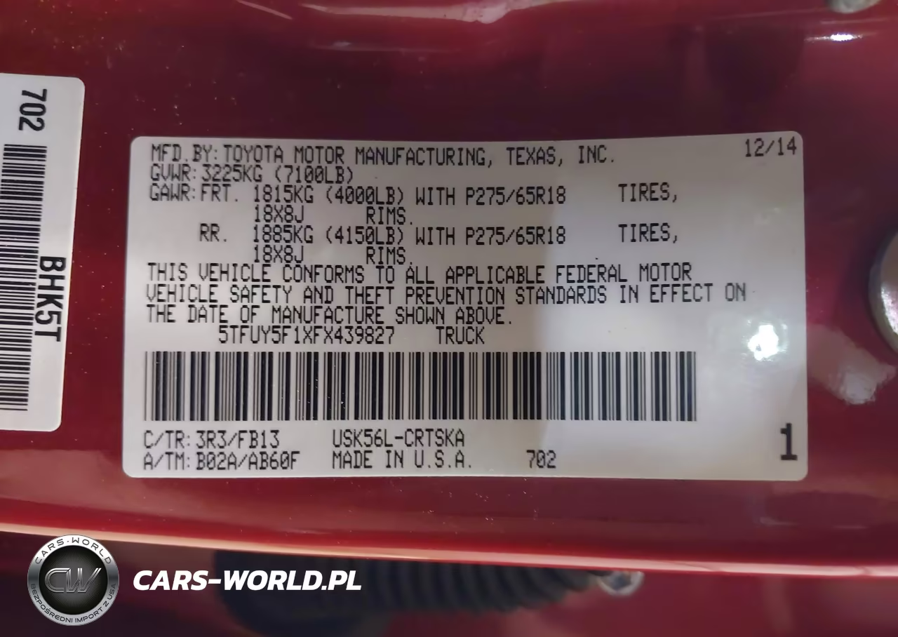 2015 Toyota Tundra Sr5 5.7L V8 VIN:5TFUY5F1XFX439827 - 9
