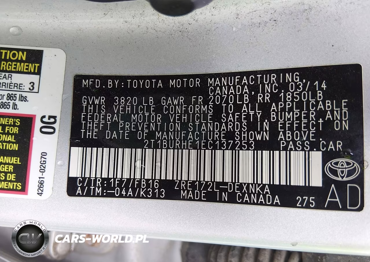 2014 Toyota Corolla Le VIN:2T1BURHE1EC137253 - 9