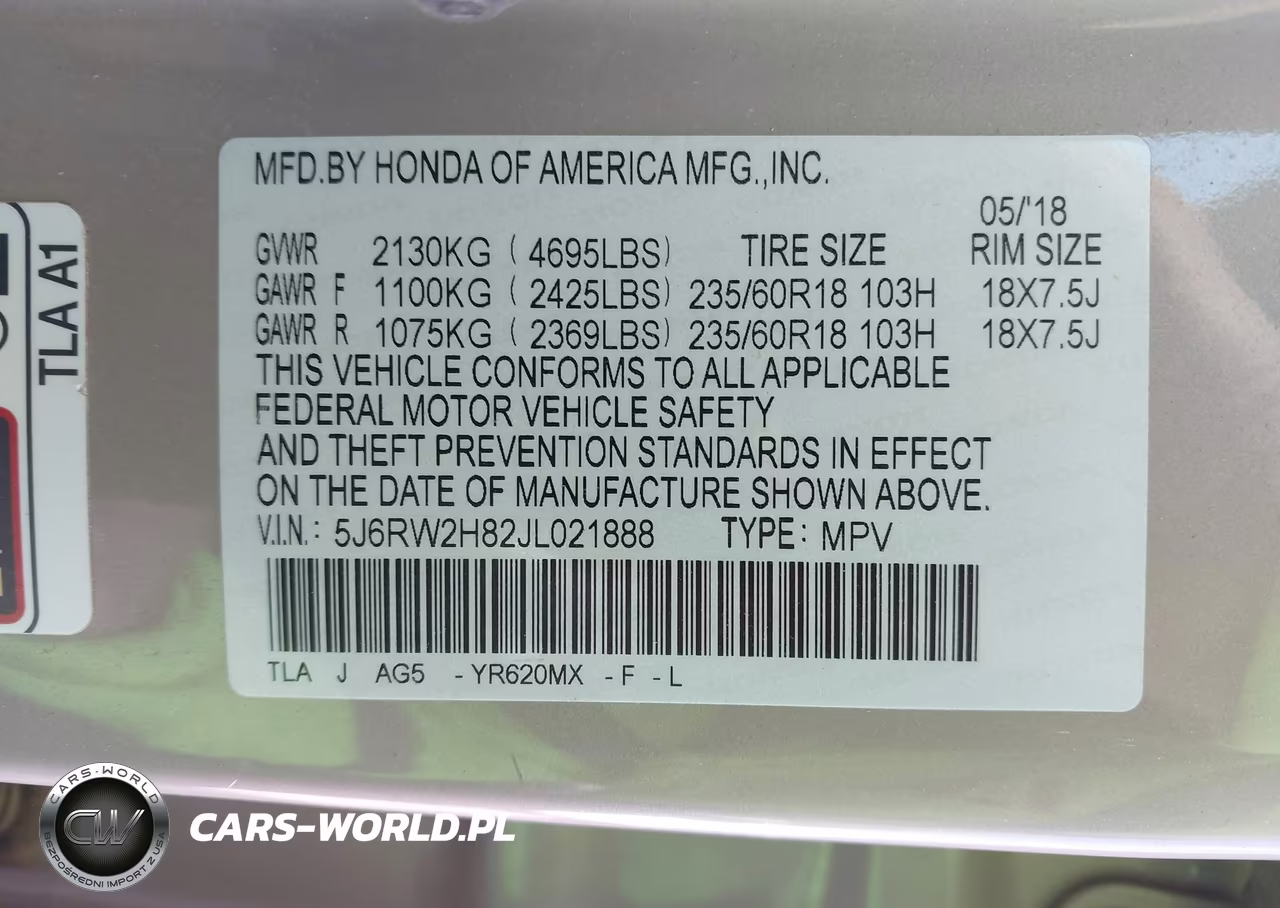 2018 Honda Cr-V VIN:5J6RW2H82JL021888 - 9