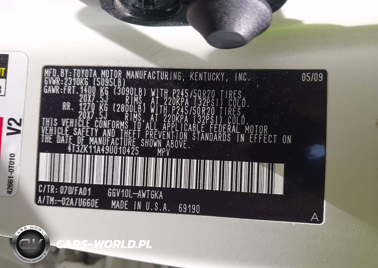2009 Toyota Venza Base V6 VIN:4T3ZK11A49U010425 - 9
