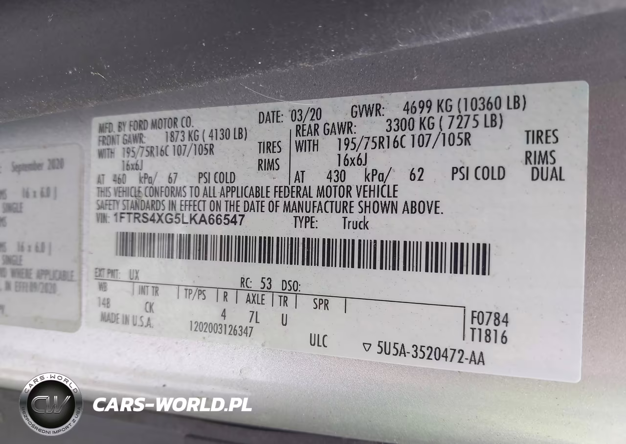 2020 Ford Transit-350 Cargo VIN:1FTRS4XG5LKA66547 - 8