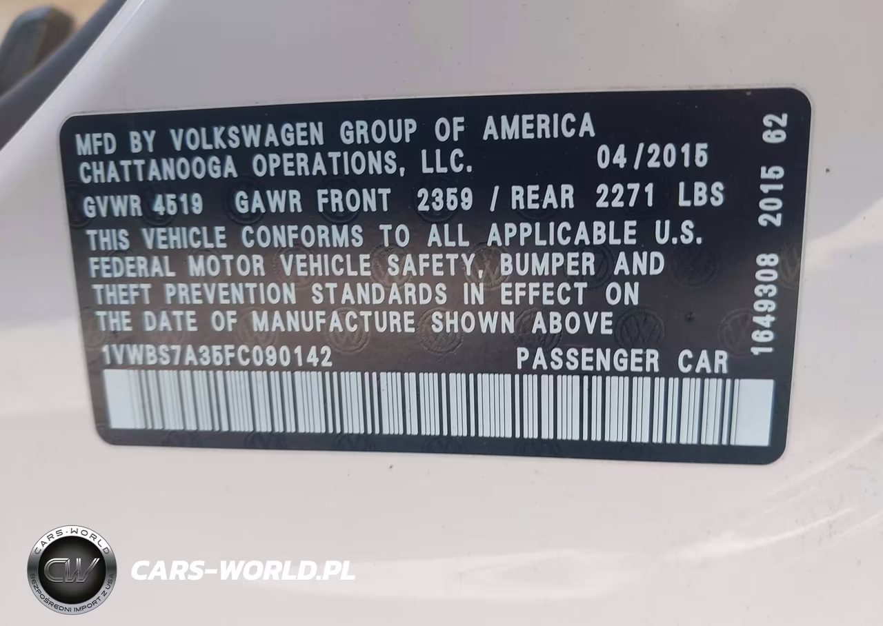 2015 Volkswagen Passat 1.8T Se VIN:1VWBS7A35FC090142 - 9