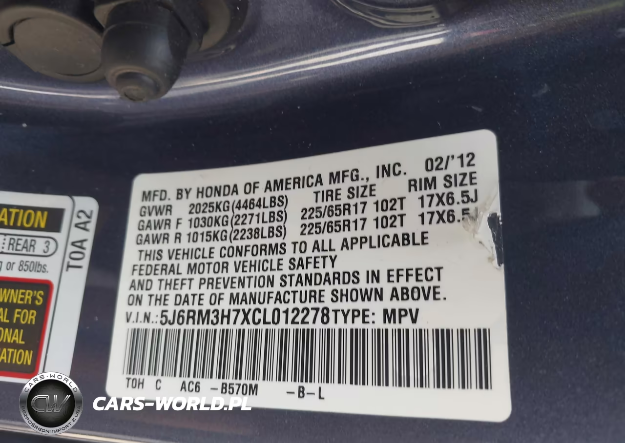 2012 Honda Cr-V Ex-L VIN:5J6RM3H7XCL012278 - 9