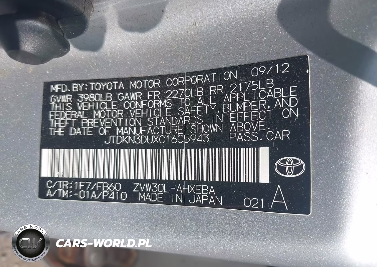 2012 Toyota Prius Two VIN:JTDKN3DUXC1605943 - 9