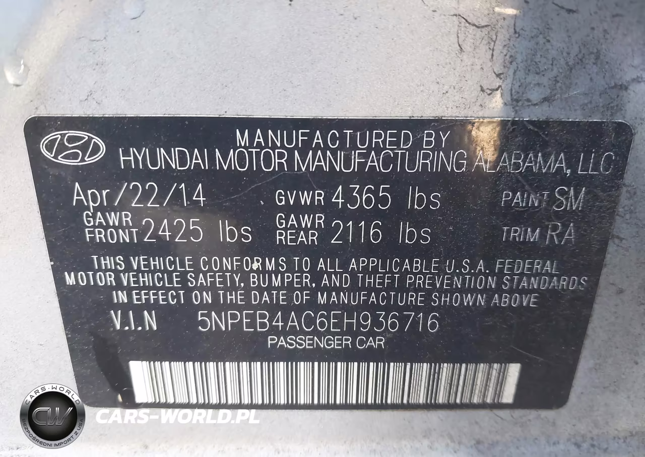 2014 Hyundai Sonata Gls VIN:5NPEB4AC6EH936716 - 9