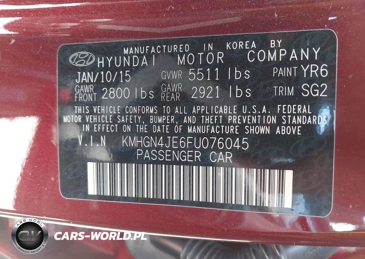 2015 Hyundai Genesis 3.8L VIN:KMHGN4JE6FU076045 - 9