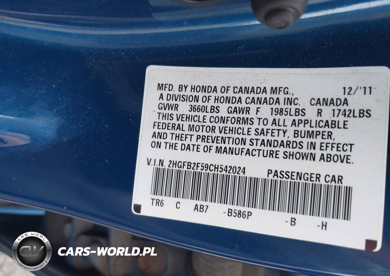 2012 Honda Civic Lx VIN:2HGFB2F59CH542024 - 9