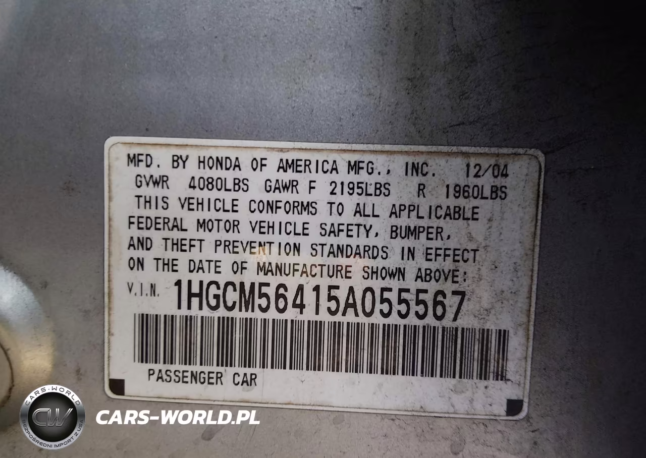 2005 Honda Accord 2.4 Lx VIN:1HGCM56415A055567 - 9
