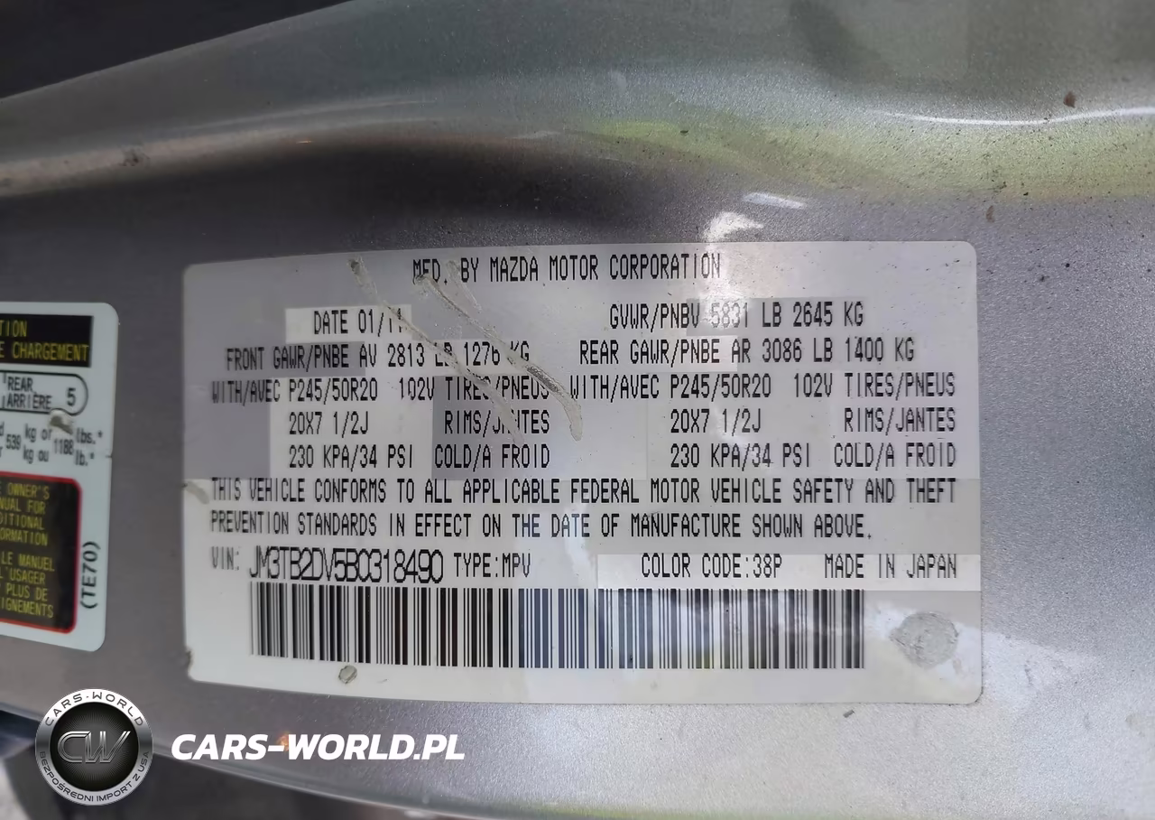2011 Mazda Cx-9 Grand Touring VIN:JM3TB2DV5B0318490 - 9