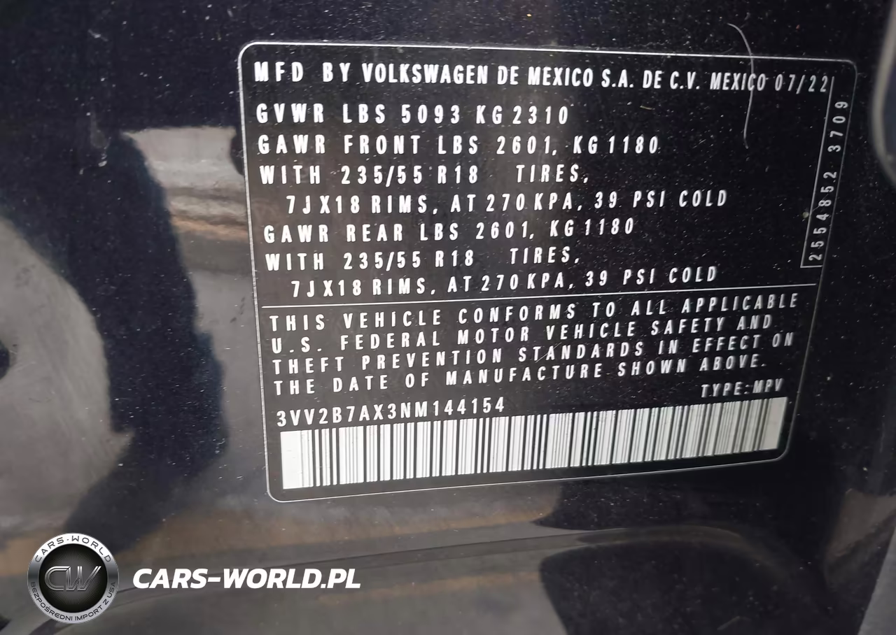 2022 Volkswagen Tiguan 2.0T Se VIN:3VV2B7AX3NM144154 - 9